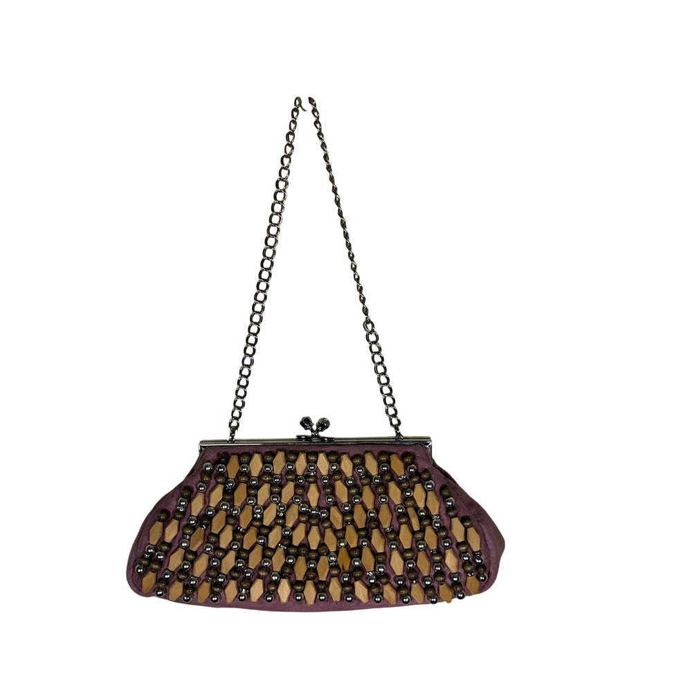 Vintage Enzo Angiolini beaded kisslock clutch purse Y2K mauve Coquette